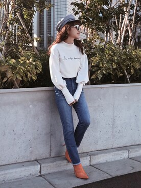 「eimy_ootd」｜「アイテム（帽子）」を使った、Manami_officialさん（レディース・155cm）の春コーディネート