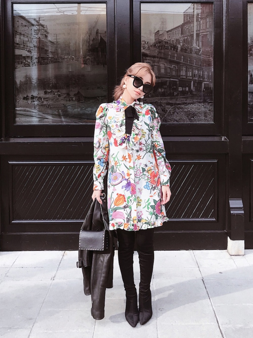 「ootd、spring、GUCCI、フリル、花柄ワンピース、eimy、eimy istoire」｜「GUCCIのアイテム（ワンピース、その他）」を使った、Manami_officialさん（レディース・155cm）の春コーディネートの1枚目の写真