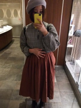「くすみピンク」｜「アイテム（ハンチング/ベレー帽）」を使った、あやっちぇさん（レディース・153cm）の秋コーディネート