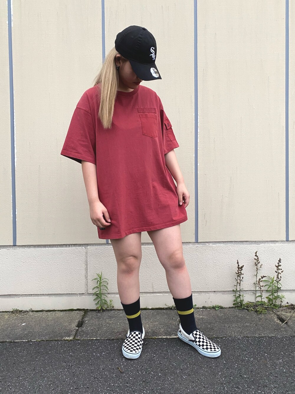 「シンプル、red、AVIREX、赤、summer、オーバーサイズ、ラフ、アビレックス、ootd、AVIREX DEPOT」｜「AVIREXのアイテム（Tシャツ/カットソー、レッド系）」を使った、yuuukaさん（レディース・157cm）の夏コーディネートの1枚目の写真