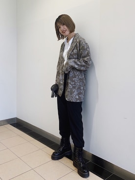 「ジャージーパンツ」｜「アイテム（ブーツ）」を使った、RIKOさん（レディース・163cm）の冬コーディネート
