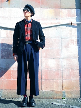 「赤い靴下」｜たろーさんさん（メンズ・169cm・20代）の冬コーディネート