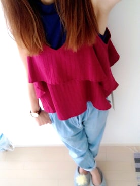 「アイテム（キャミソール、レッド系）」を使った、Ayさん（レディース・160cm）の夏コーディネート