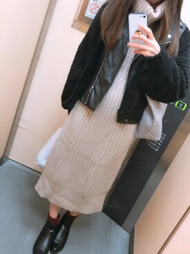 「SPINNS（スピンズ）のアイテム（ライダースジャケット）」を使った、Ayさん（レディース・160cm）の冬コーディネート