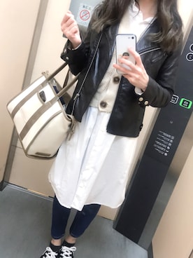 「SPINNS（スピンズ）のアイテム（ライダースジャケット）」を使った、Ayさん（レディース・160cm）の春コーディネート