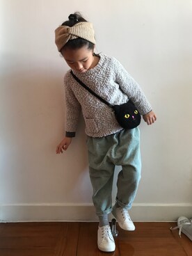 「no brand（ノーブランド）のアイテム（スラックス）」を使った、⋆*✩⑅◡̈⃝*さん（キッズ・110cm）の冬コーディネート