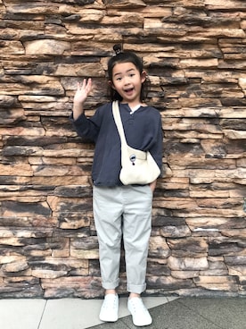 「no brand（ノーブランド）のアイテム（チノパンツ）」を使った、⋆*✩⑅◡̈⃝*さん（キッズ・110cm）の秋コーディネート