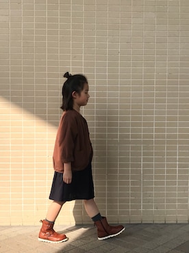 「no brand（ノーブランド）のアイテム（ノーカラージャケット）」を使った、⋆*✩⑅◡̈⃝*さん（キッズ・110cm）の秋コーディネート