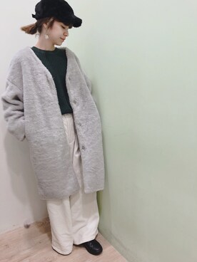 「ファーコート」｜「アイテム（キャップ）」を使った、YURINAさん（レディース・161cm）の冬コーディネート
