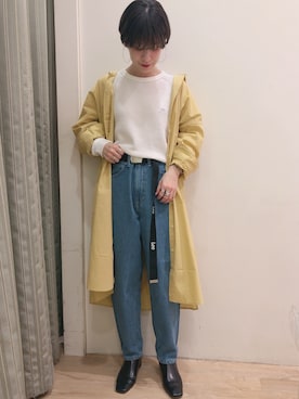 「Lee（リー）の【LEE×earth】 ベルト付きテーパードパンツ ○（デニムパンツ）」を使った、YURINAさん（レディース・161cm）の冬コーディネート