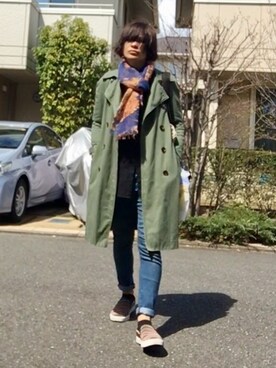 「SLY（スライ）のアイテム（トレンチコート）」を使った、LiME(松尾 頼武)作曲家さん（メンズ・163cm）の春コーディネート