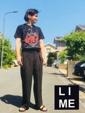 「バントTシャツ」｜LiME(松尾 頼武)作曲家さん（メンズ・163cm）の夏コーディネート