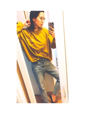 「部屋撮り」｜「アイテム（ハンチング/ベレー帽）」を使った、じょんちゃん。さん（レディース・174cm）の春コーディネート