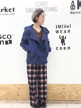 「coen（コーエン）のアイテム（ピーコート）」を使った、coenいのくまさん（レディース・157cm）の秋コーディネート