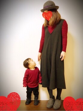 「アイテム（福袋/福箱、レッド系）」を使った、tetsuさん（キッズ・70cm）の冬コーディネート