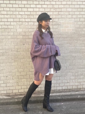 「Ｖネック」｜「アイテム（シューズ）」を使った、ayunaさん（レディース・160cm）の秋コーディネート