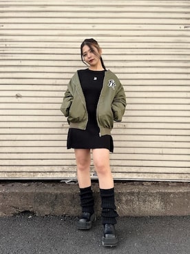 「BACK TO THE FIELD（バック トゥー ザ フィールド）のアイテム（MA-1）」を使った、ayunaさん（レディース・160cm）の冬コーディネート