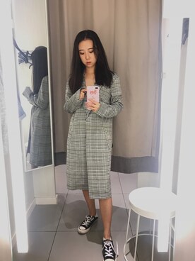 「H&M（エイチ・アンド・エム）のアイテム（チェスターコート）」を使った、锦素君さん（レディース・158cm）の夏コーディネート