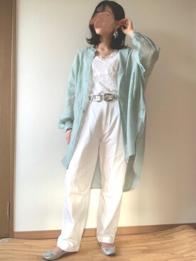 「LOWRYS FARM（ローリーズファーム）のCONEハイライズワイドデニム　800874（デニムパンツ）」を使った、rayさん（レディース・154cm）の春コーディネート