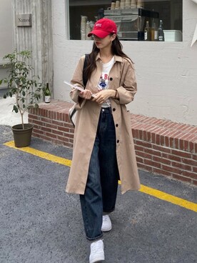 「ロングシャツ」｜「アイテム（その他アウター）」を使った、chixxさん（レディース・165cm）の春コーディネート