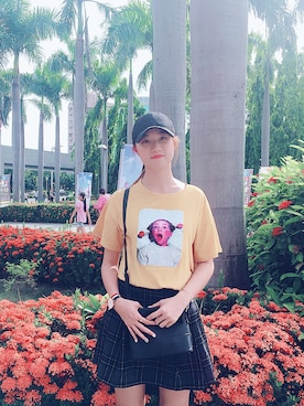 「yellow」｜「アイテム（キャップ）」を使った、陳思帆Christine Chen💫さん（レディース・168cm）の夏コーディネート