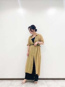 「マスタード」｜「アイテム（シャツワンピース）」を使った、keiei*さん（レディース・158cm）の夏コーディネート