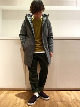 「フードコート」｜「アイテム（スリッポン）」を使った、いしかわさん（メンズ・168cm）の冬コーディネート
