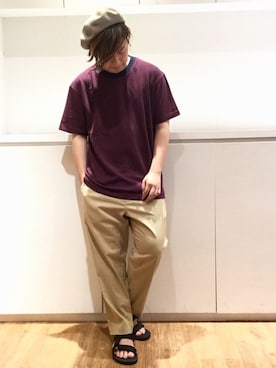 「アンクルパンツ」｜「アイテム（ハンチング/ベレー帽）」を使った、いしかわさん（メンズ・168cm）の夏コーディネート
