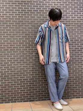 「ワッフルクルーネックＴ」｜「アイテム（その他シューズ）」を使った、いしかわさん（メンズ・168cm）の夏コーディネート