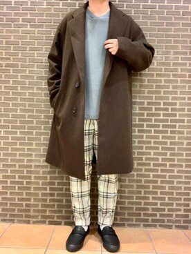 「ワッフル」｜「アイテム（チェスターコート）」を使った、いしかわさん（メンズ・168cm）の秋コーディネート