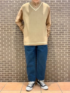 「ラインニット」｜「アイテム（その他）」を使った、いしかわさん（メンズ・168cm）の冬コーディネート