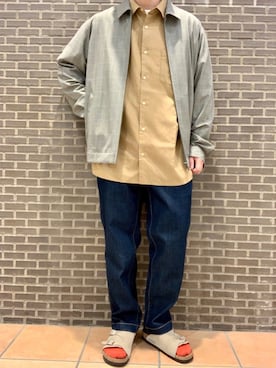 「リネンシャツ」｜「アイテム（ブルゾン）」を使った、いしかわさん（メンズ・168cm）の春コーディネート