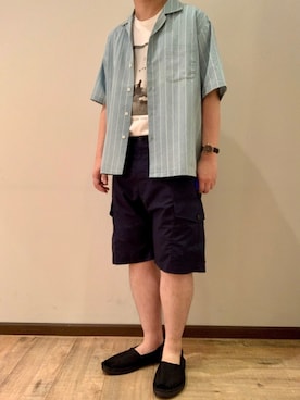 「ブルーコーデ」｜「アイテム（スリッポン）」を使った、いしかわさん（メンズ・168cm）の夏コーディネート