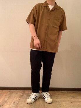 「ワッフル」｜「アイテム（チノパンツ）」を使った、いしかわさん（メンズ・168cm）の夏コーディネート