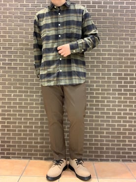 「フランネルシャツ」｜「アイテム（その他シューズ）」を使った、いしかわさん（メンズ・168cm）の秋コーディネート