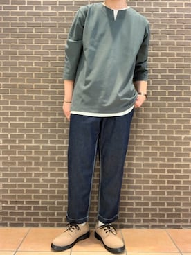 「キーネック」｜「アイテム（その他シューズ）」を使った、いしかわさん（メンズ・168cm）の秋コーディネート