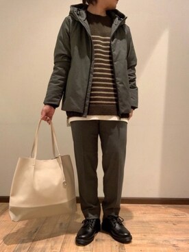 メンズのニット セーター グリーン カーキ 緑色系 ボーダー柄 コーディネート Zozotown