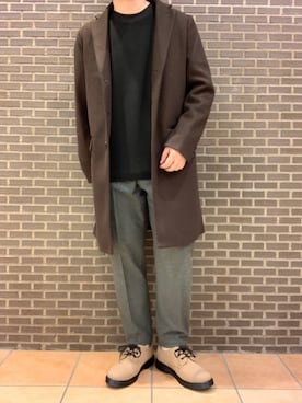 「ワッフル」｜「アイテム（チェスターコート）」を使った、いしかわさん（メンズ・168cm）の冬コーディネート