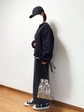「coca（coca）（コカ）の【WEB限定セール】＼WEB限定新色／ボーダーボートネックトップス/オーガニックコットン混（Tシャツ/カットソー）」を使った、のんくる🌼さん（レディース・154cm）の春コーディネート