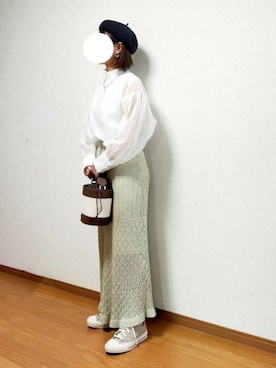 「シースルー」｜「アイテム（ハンチング/ベレー帽）」を使った、のんくる🌼さん（レディース・154cm）の春コーディネート