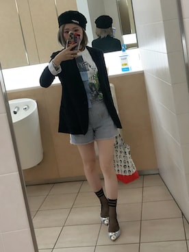 「UNIF（ユニフ）のアイテム（ハンチング/ベレー帽）」を使った、yurさん（レディース・154cm）の夏コーディネート