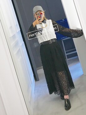 「HONEY MI HONEY（ハニーミーハニー）のアイテム（シャツ/ブラウス）」を使った、yurさん（レディース・154cm）の夏コーディネート