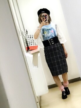 「UNIF（ユニフ）のアイテム（ハンチング/ベレー帽）」を使った、yurさん（レディース・154cm）の夏コーディネート