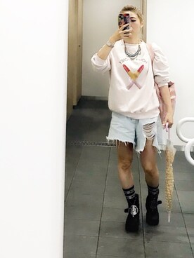 「UNIF（ユニフ）のアイテム（ブーツ）」を使った、yurさん（レディース・154cm）の夏コーディネート