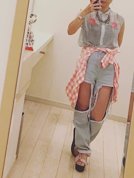 「HONEY MI HONEY（ハニーミーハニー）のアイテム（シャツ/ブラウス）」を使った、yurさん（レディース・154cm）の夏コーディネート
