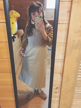 「サロペットスカート」｜「アイテム（その他シューズ）」を使った、るんさん（レディース・153cm）の春コーディネート