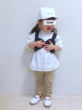 「おんなのこコーデ」｜「アイテム（チノパンツ）」を使った、実果さん（キッズ・80cm）の冬コーディネート