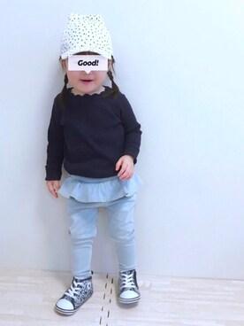 「H&M（エイチ・アンド・エム）のアイテム（帽子、ホワイト系）」を使った、実果さん（キッズ・80cm）の冬コーディネート