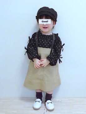 「おんなのこコーデ」｜「アイテム（キャスケット）」を使った、実果さん（キッズ・80cm）の春コーディネート