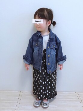 「おんなのこコーデ」｜「アイテム（デニムジャケット）」を使った、実果さん（キッズ・80cm）の春コーディネート